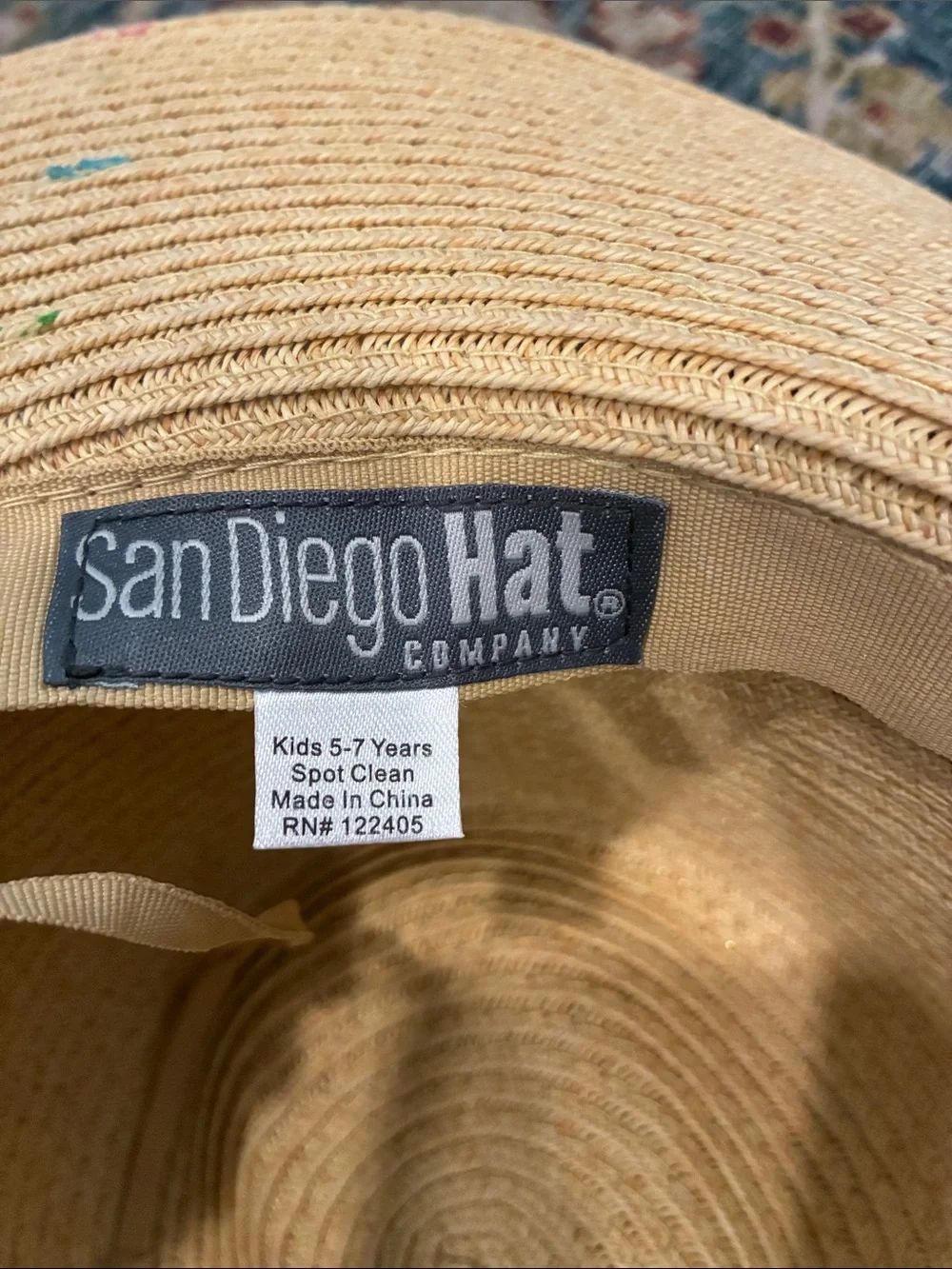 San Diego Hat Company Kids Straw Sun Hat with Pink, Yellow & Teal Trim
